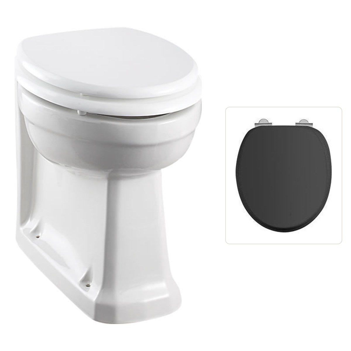 Golvstående toalettstol Burlington back to wall inbyggnadstoalett med soft close-sits, sits matt svart