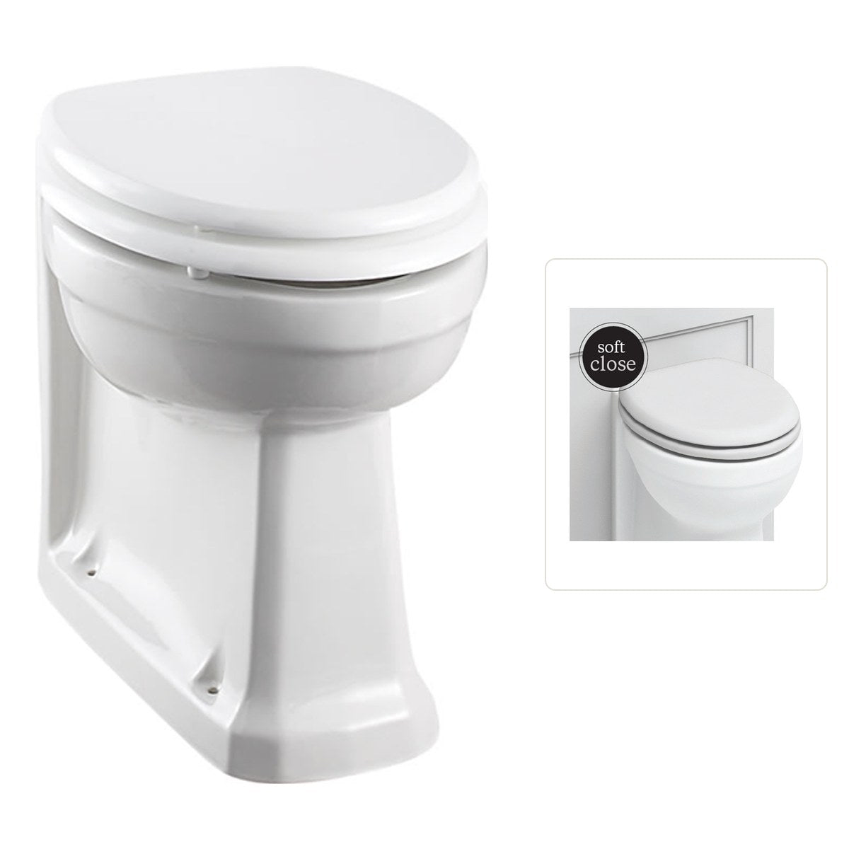 Golvstående toalettstol Burlington back to wall inbyggnadstoalett med soft close-sits, sits matt vit