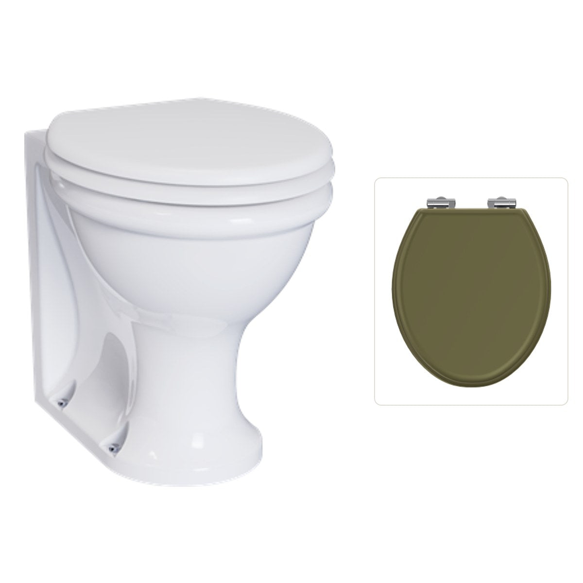 Golvstående toalettstol Burlington Guild med soft close-sits, sits carlyle grön