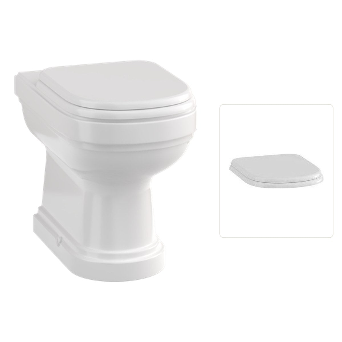 Golvstående toalettstol Burlington Riviera med soft close-sits, sits krom