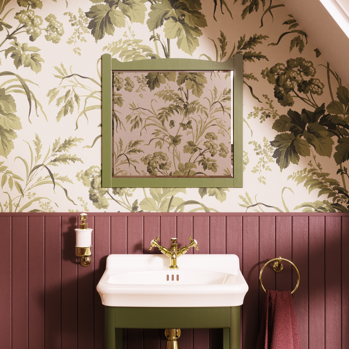 Spegel Burlington Guild Carlyle grön i badrum