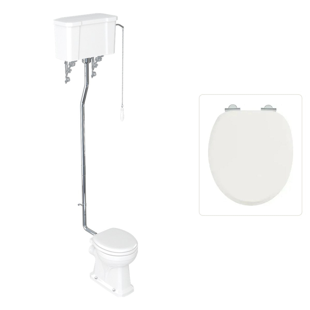 Toalett Burlington högspolande med kedja och soft close-sits, sits blank vit