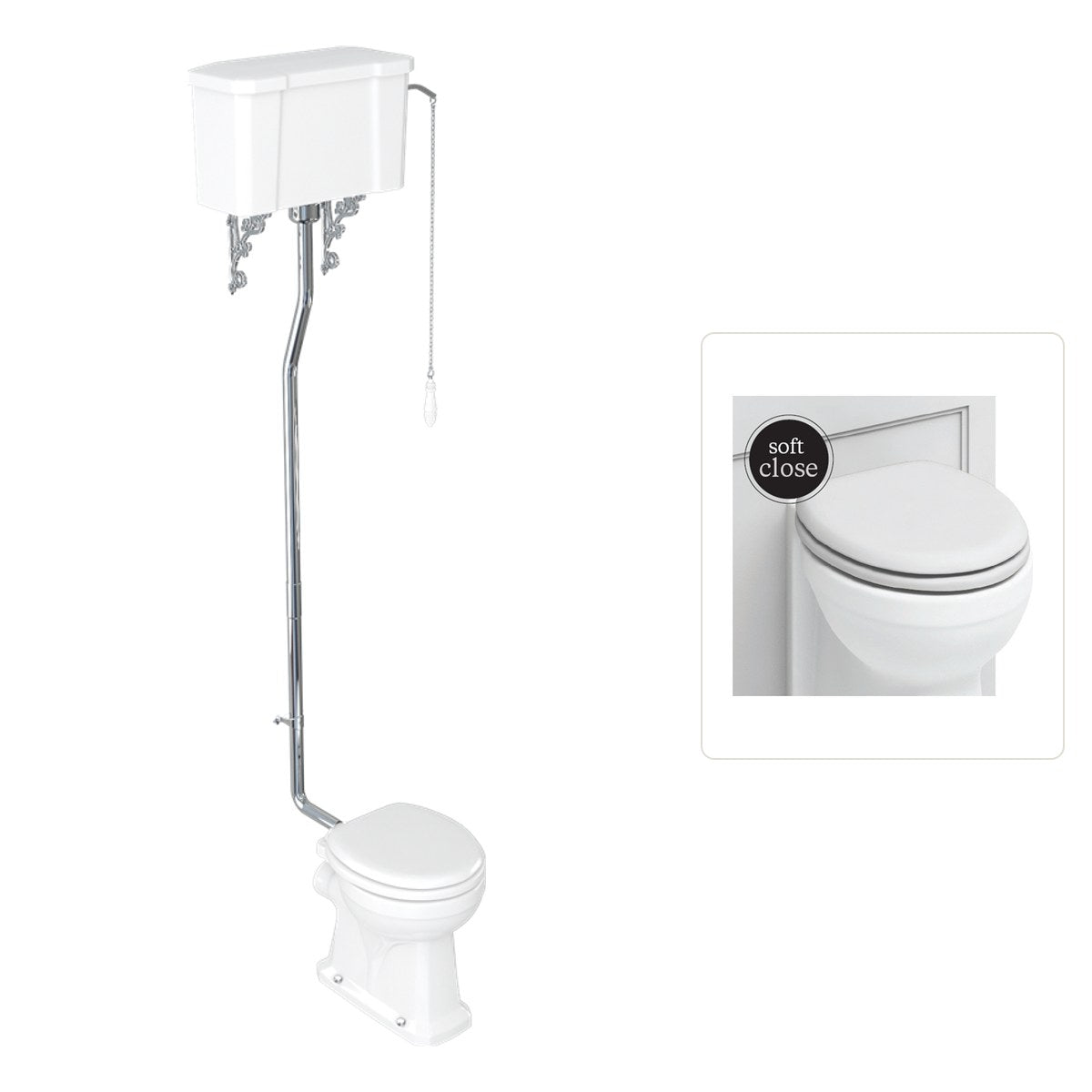 Toalett Burlington högspolande med kedja och soft close-sits, sits matt vit