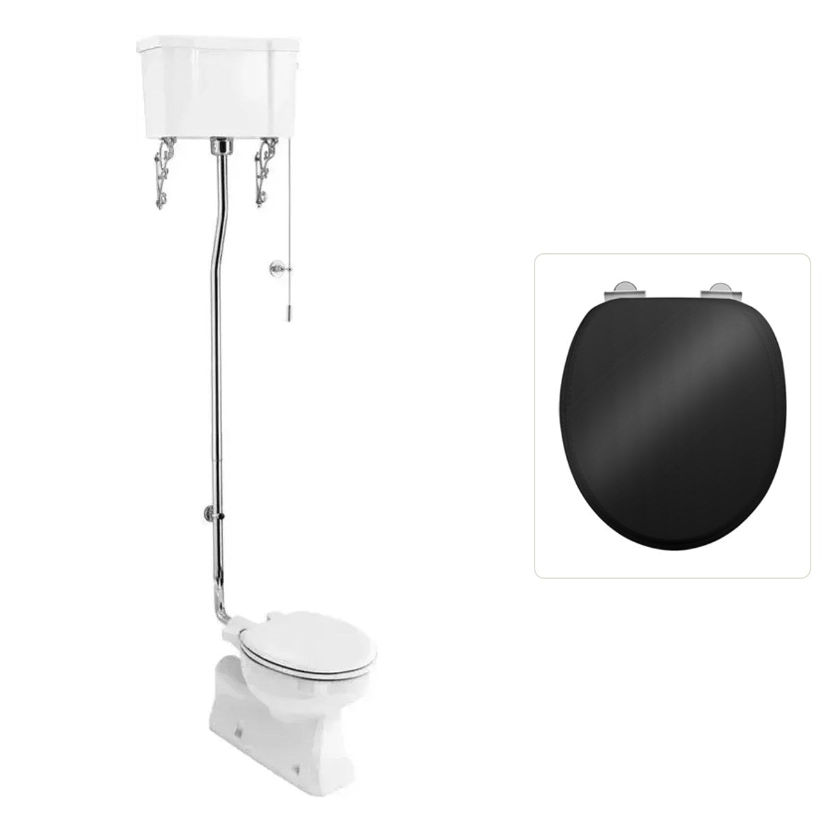 Toalett Burlington högspolande S-lås med spolrörskit och soft close-sits, sits blank svart
