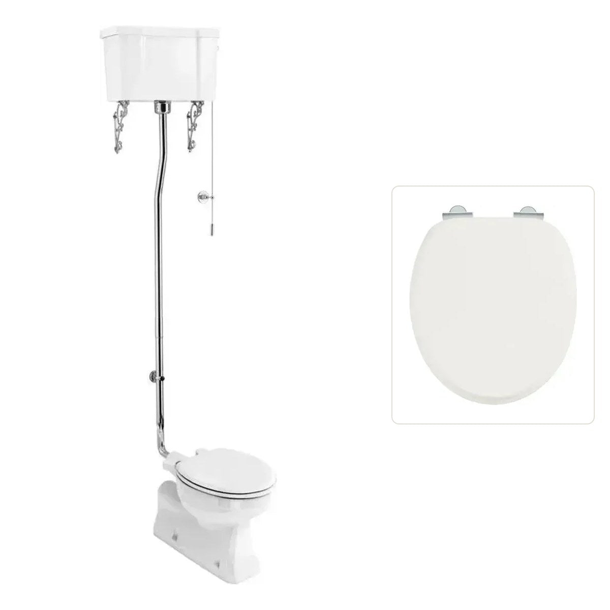 Toalett Burlington högspolande S-lås med spolrörskit och soft close-sits, sits blank vit