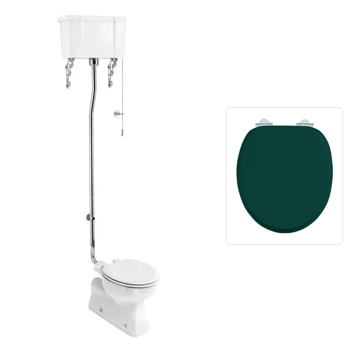 Toalett Burlington högspolande S-lås med spolrörskit och soft close-sits, sits matt grön