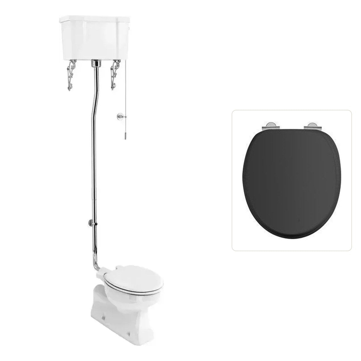 Toalett Burlington högspolande S-lås med spolrörskit och soft close-sits, sits matt svart