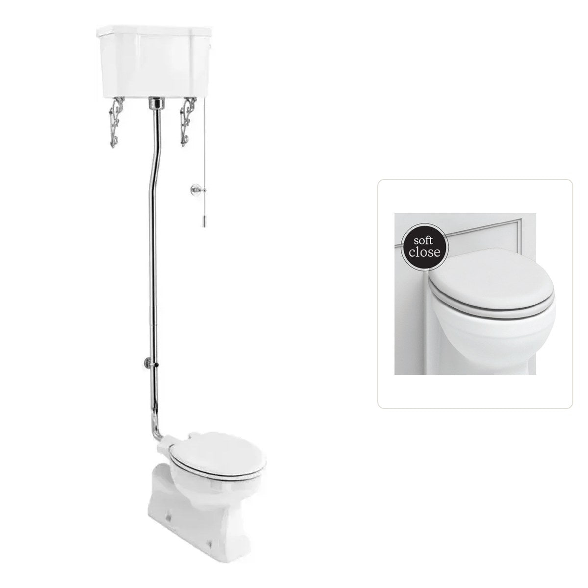 Toalett Burlington högspolande S-lås med spolrörskit och soft close-sits, sits matt vit