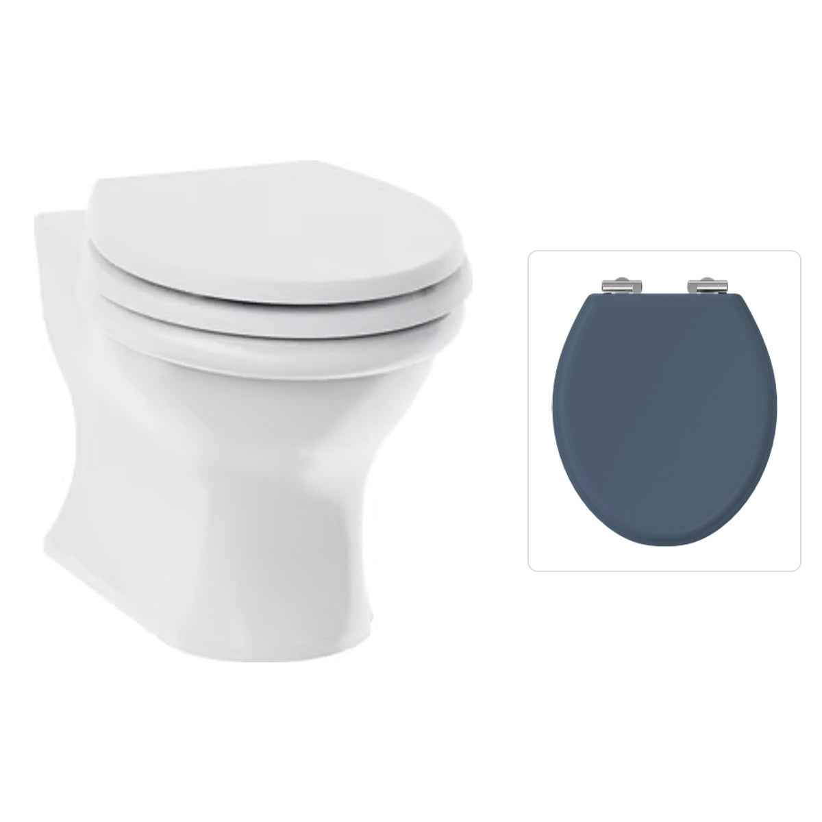 Toalett vägghängd Burlington Guild med soft close-sits, sits blå