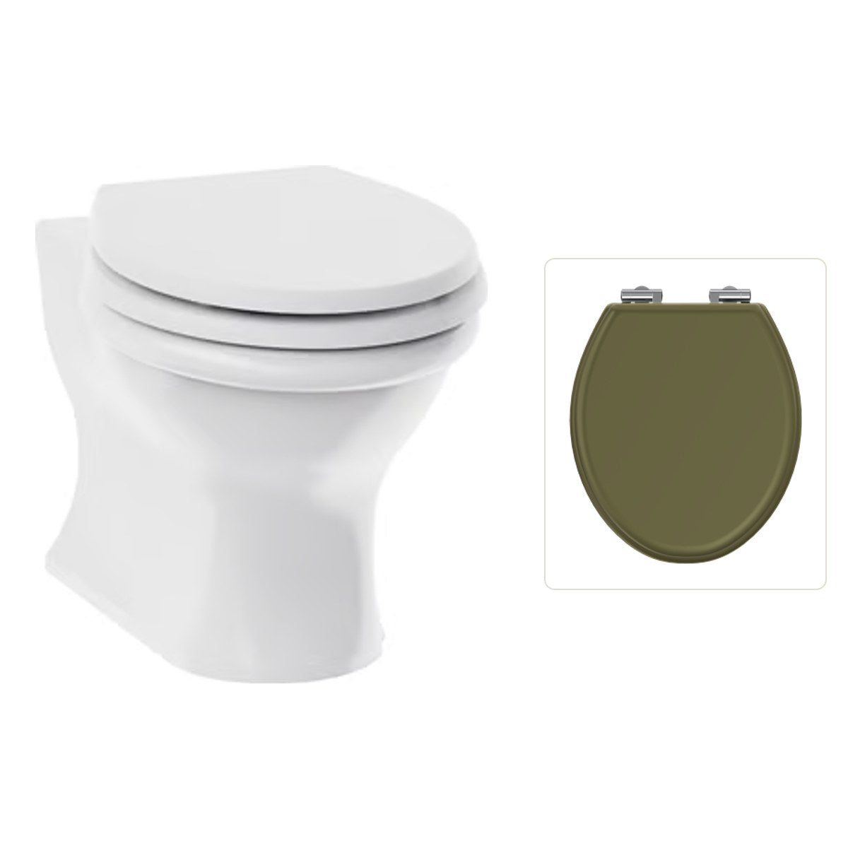 Toalett vägghängd Burlington Guild med soft close-sits, sits carlyle grön
