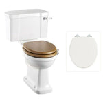Toalettstol Burlington förhöjd med bred cistern 52 cm med soft close-sits och spolvred i krom, sits blank vit