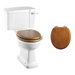 Toalettstol Burlington förhöjd med bred cistern 52 cm med soft close-sits och spolvred i krom, sits ek