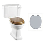 Toalettstol Burlington förhöjd med bred cistern 52 cm med soft close-sits och spolvred i krom, sits grå