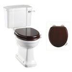 Toalettstol Burlington förhöjd med smal cistern 44 cm med soft close-sits och spolvred, sits blank mahogny