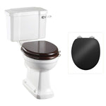 Toalettstol Burlington förhöjd med smal cistern 44 cm med soft close-sits och spolvred, sits blank svart