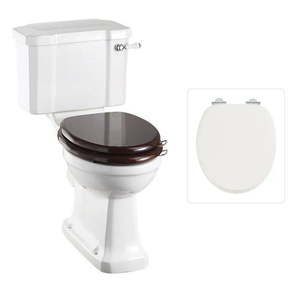 Toalettstol Burlington förhöjd med smal cistern 44 cm med soft close-sits och spolvred, sits blank vit