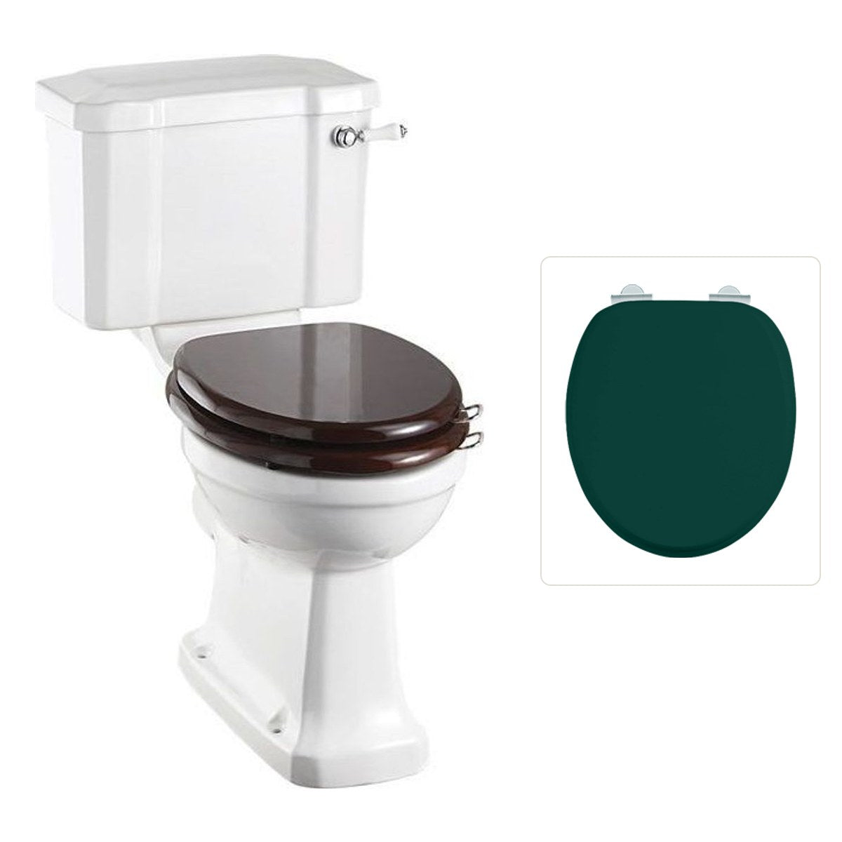 Toalettstol Burlington förhöjd med smal cistern 44 cm med soft close-sits och spolvred, sits matt grön