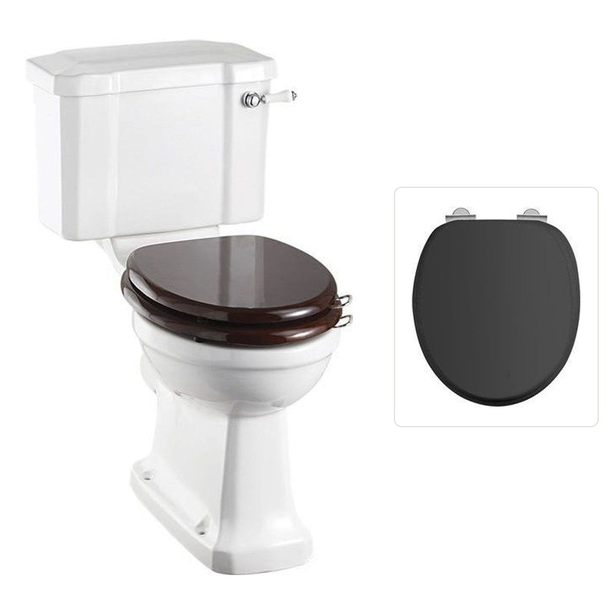 Toalettstol Burlington förhöjd med smal cistern 44 cm med soft close-sits och spolvred, sits matt svart