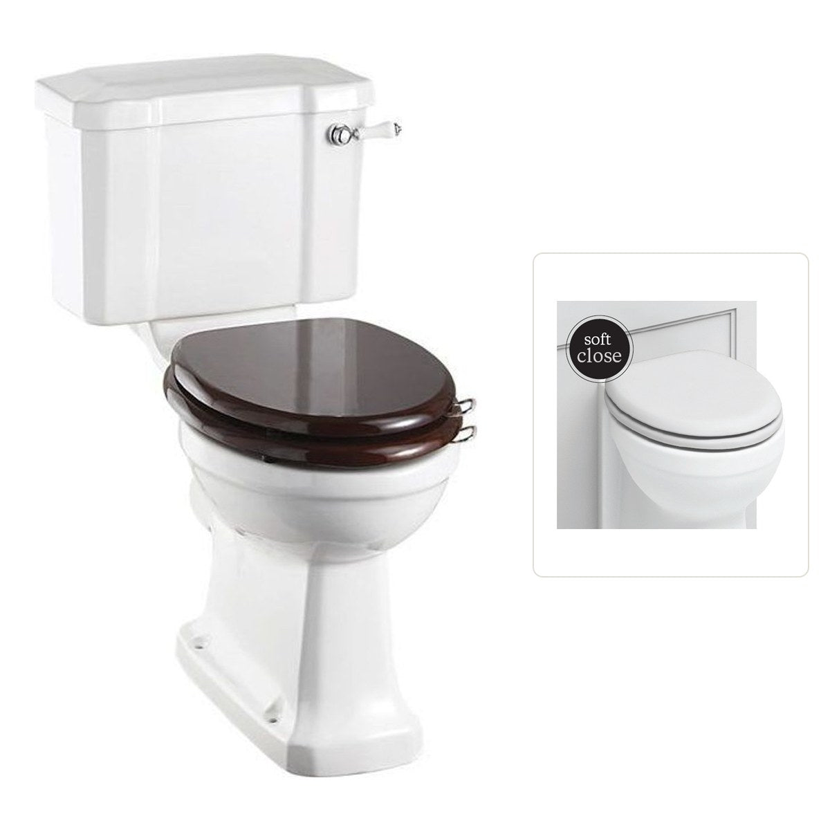 Toalettstol Burlington förhöjd med smal cistern 44 cm med soft close-sits och spolvred, sits matt vit