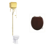 Toalettstol Burlington högspolande guld metallcistern med soft close-sits och spolvred, sits blank mahogny