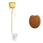 Toalettstol Burlington högspolande guld metallcistern med soft close-sits och spolvred, sits ek