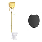 Toalettstol Burlington högspolande guld metallcistern med soft close-sits och spolvred, sits matt svart