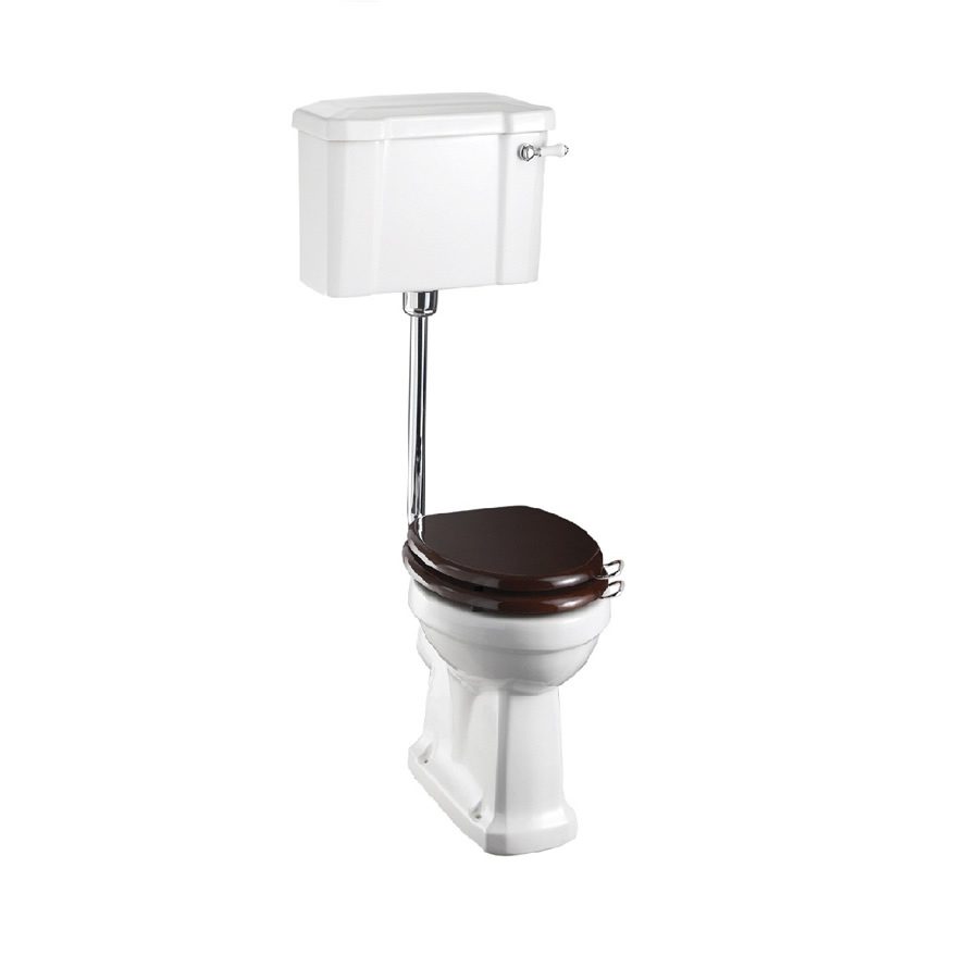 Toalettstol Burlington lågspolande normalhög med soft close-sits smal cistern 44 cm och spolvred i krom