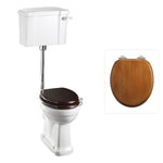 Toalettstol Burlington lågspolande normalhög med soft close-sits smal cistern 44 cm och spolvred i krom, sits ek