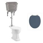 Toalettstol Burlington mellanhög med aluminiumcistern, soft close-sits och kromad spolknapp, sits blå