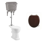 Toalettstol Burlington mellanhög med aluminiumcistern, soft close-sits och kromad spolknapp, sits blank mahogny