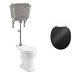 Toalettstol Burlington mellanhög med aluminiumcistern, soft close-sits och kromad spolknapp, sits blank svart