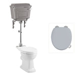Toalettstol Burlington mellanhög med aluminiumcistern, soft close-sits och kromad spolknapp, sits grå