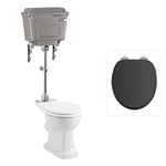 Toalettstol Burlington mellanhög med aluminiumcistern, soft close-sits och kromad spolknapp, sits matt svart
