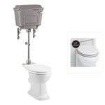 Toalettstol Burlington mellanhög med aluminiumcistern, soft close-sits och kromad spolknapp, sits matt vit