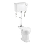 Toalettstol Burlington mellanhög förhöjd med bred cistern 52 cm med soft close-sits och spolvred i krom + spolrörskit