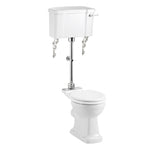 Toalettstol Burlington mellanhög standard bred cistern 52 cm rimless med soft close-sits och spolvred i krom + spolrörskit