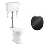 Toalettstol Burlington mellanhög standard bred cistern 52 cm rimless med soft close-sits och spolvred i krom + spolrörskit, sits blank svart