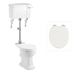 Toalettstol Burlington mellanhög standard bred cistern 52 cm rimless med soft close-sits och spolvred i krom + spolrörskit, sits blank vit