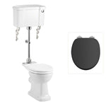 Toalettstol Burlington mellanhög standard bred cistern 52 cm med soft close-sits och spolknapp i krom + spolrörskit, sits matt svart