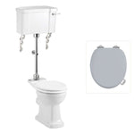 Toalettstol Burlington mellanhög standard bred cistern 52 cm med soft close-sits och spolvred i krom + spolrörskit, sits grå