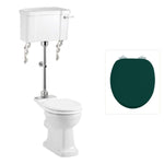 Toalettstol Burlington mellanhög standard bred cistern 52 cm med soft close-sits och spolvred i krom + spolrörskit, sits matt grön