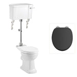 Toalettstol Burlington mellanhög standard bred cistern 52 cm med soft close-sits och spolvred i krom + spolrörskit, sits matt svart