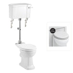 Toalettstol Burlington mellanhög standard bred cistern 52 cm med soft close-sits och spolvred i krom + spolrörskit, sits matt vit
