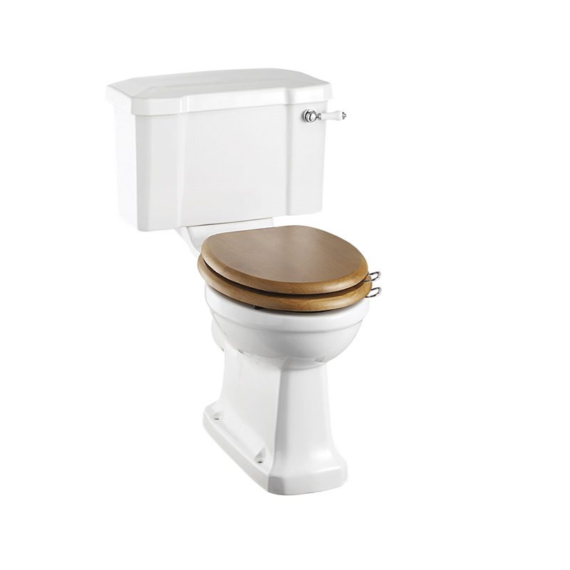Toalettstol Burlington rimless med soft close-sits bred cistern 52 cm och spolvred i krom