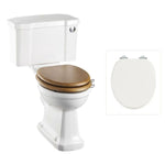 Toalettstol Burlington rimless med soft close-sits smal cistern 44 cm och spolknapp i krom, sits blank vit