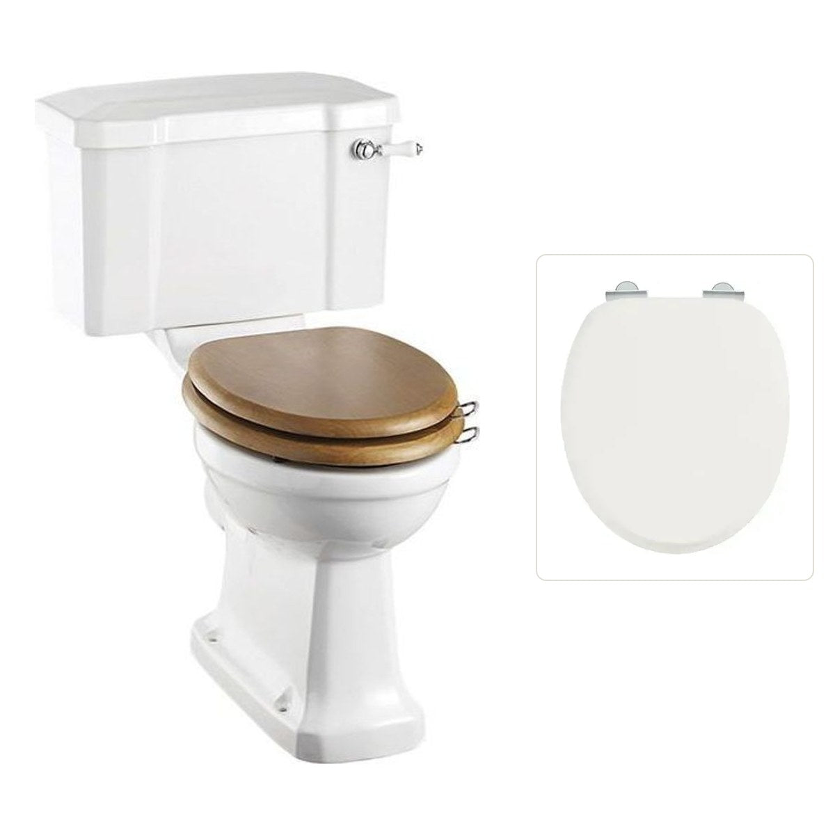 Toalettstol Burlington rimless med soft close-sits smal cistern 44 cm och spolvred i krom, sits blank vit