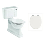 Toalettstol Burlington standard bred cistern 52 cm S-lås med soft close-sits och spolknapp i krom, sits blank vit
