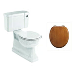 Toalettstol Burlington standard bred cistern 52 cm S-lås med soft close-sits och spolknapp i krom, sits ek