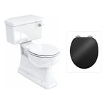 Toalettstol Burlington standard bred cistern 52 cm S-lås med soft close-sits och spolvred i krom, sits blank svart