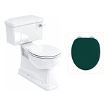 Toalettstol Burlington standard bred cistern 52 cm S-lås med soft close-sits och spolvred i krom, sits matt grön